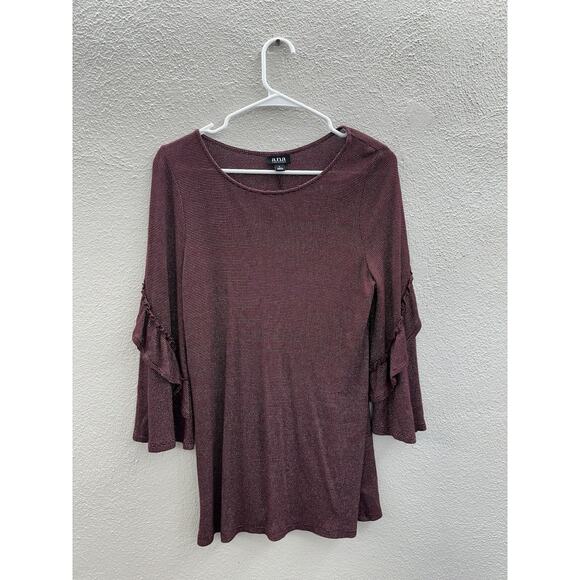a.n.a A New Approch Womens Blouse Size Large Maroon Ruffled Sleeve Metalic Lines - Picture 1 of 9